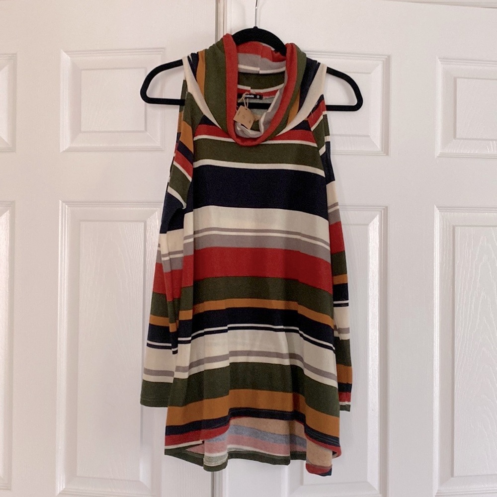 Cowl neck fall sweater with shoulder cut out